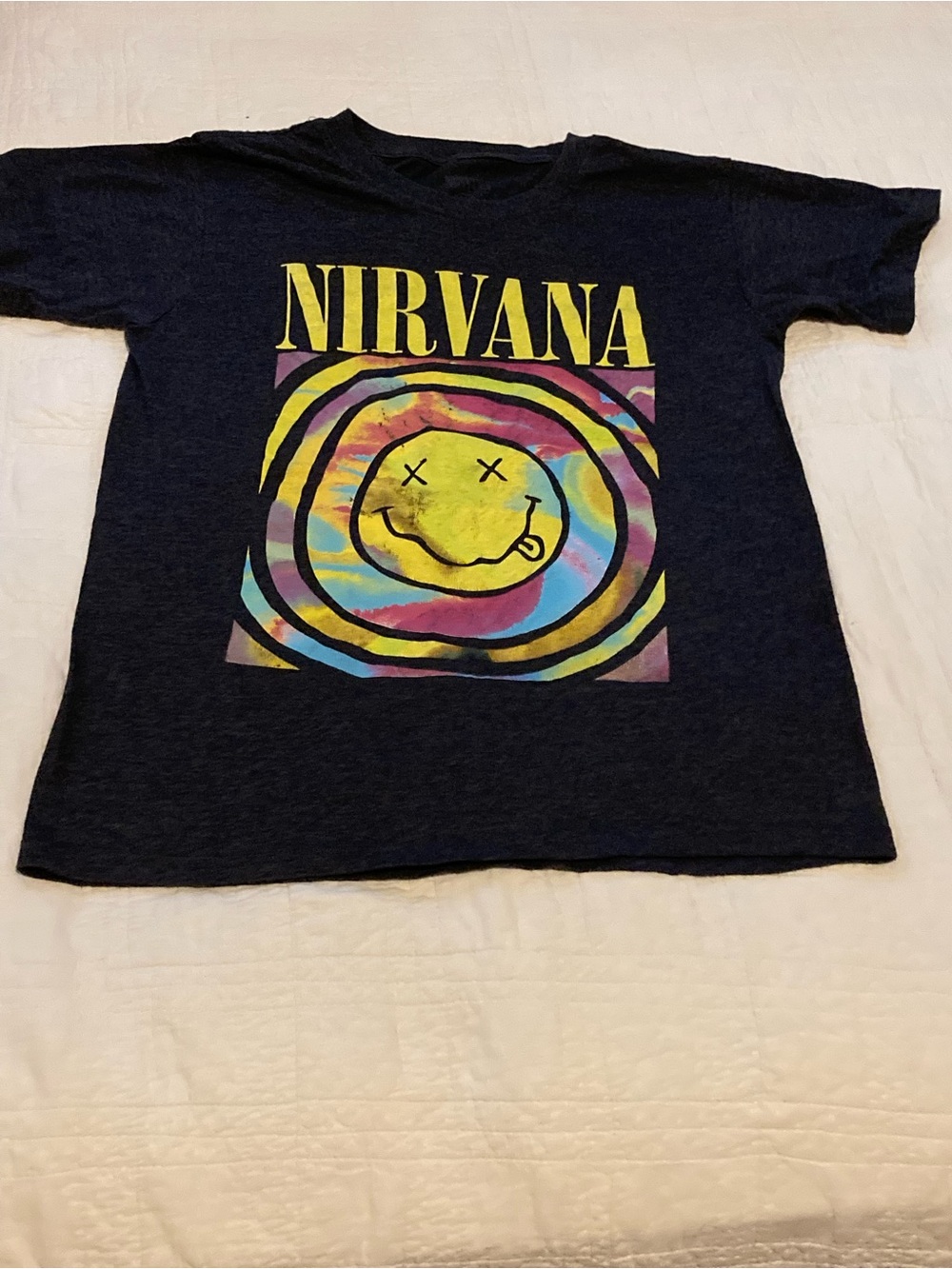 Nirvana Graphic Tee - Black with Yellow Smiley Size XS
